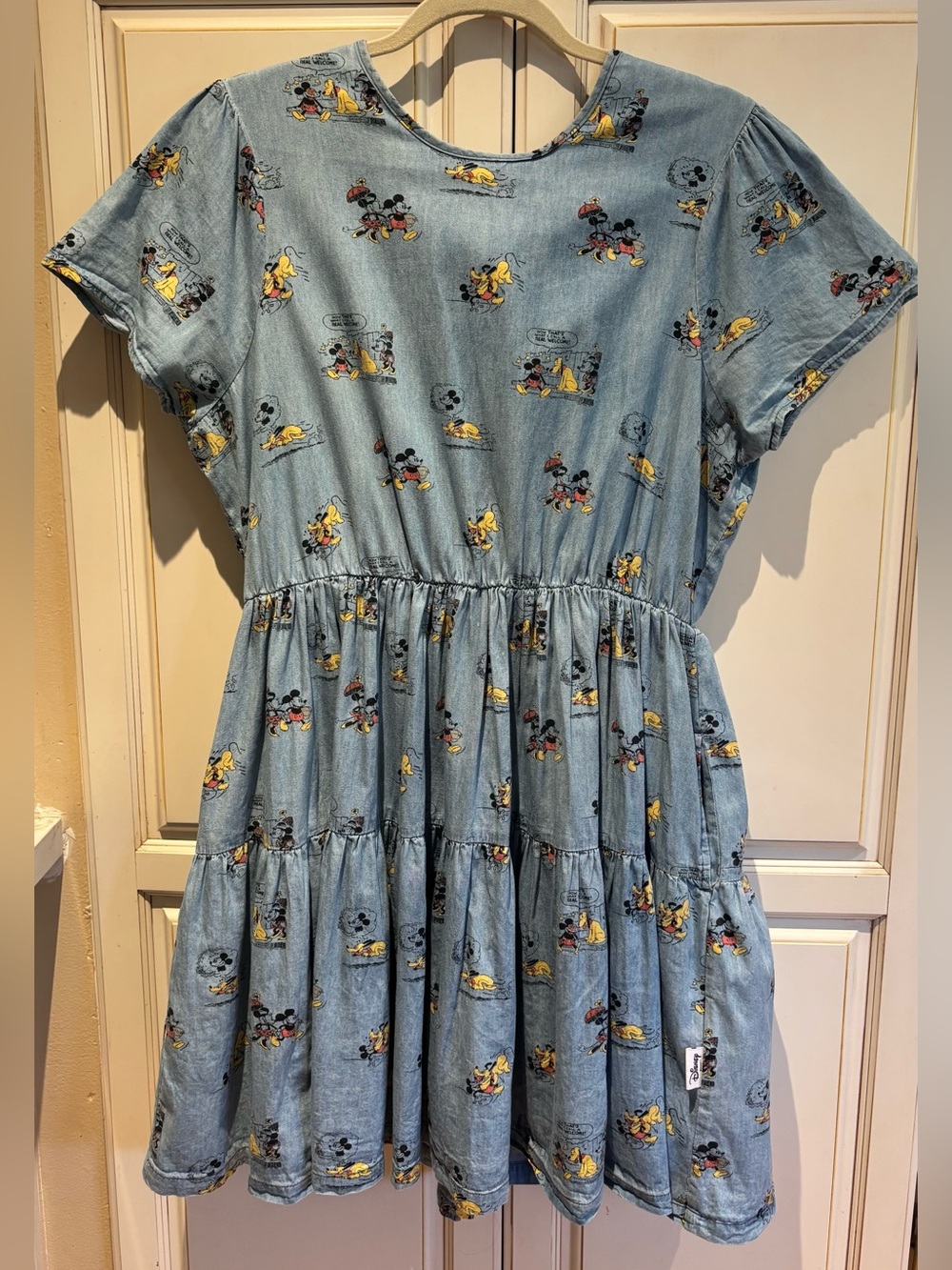 Disney Her Universe Chambray Dress Mickey & Pluto 100% Cotton size L